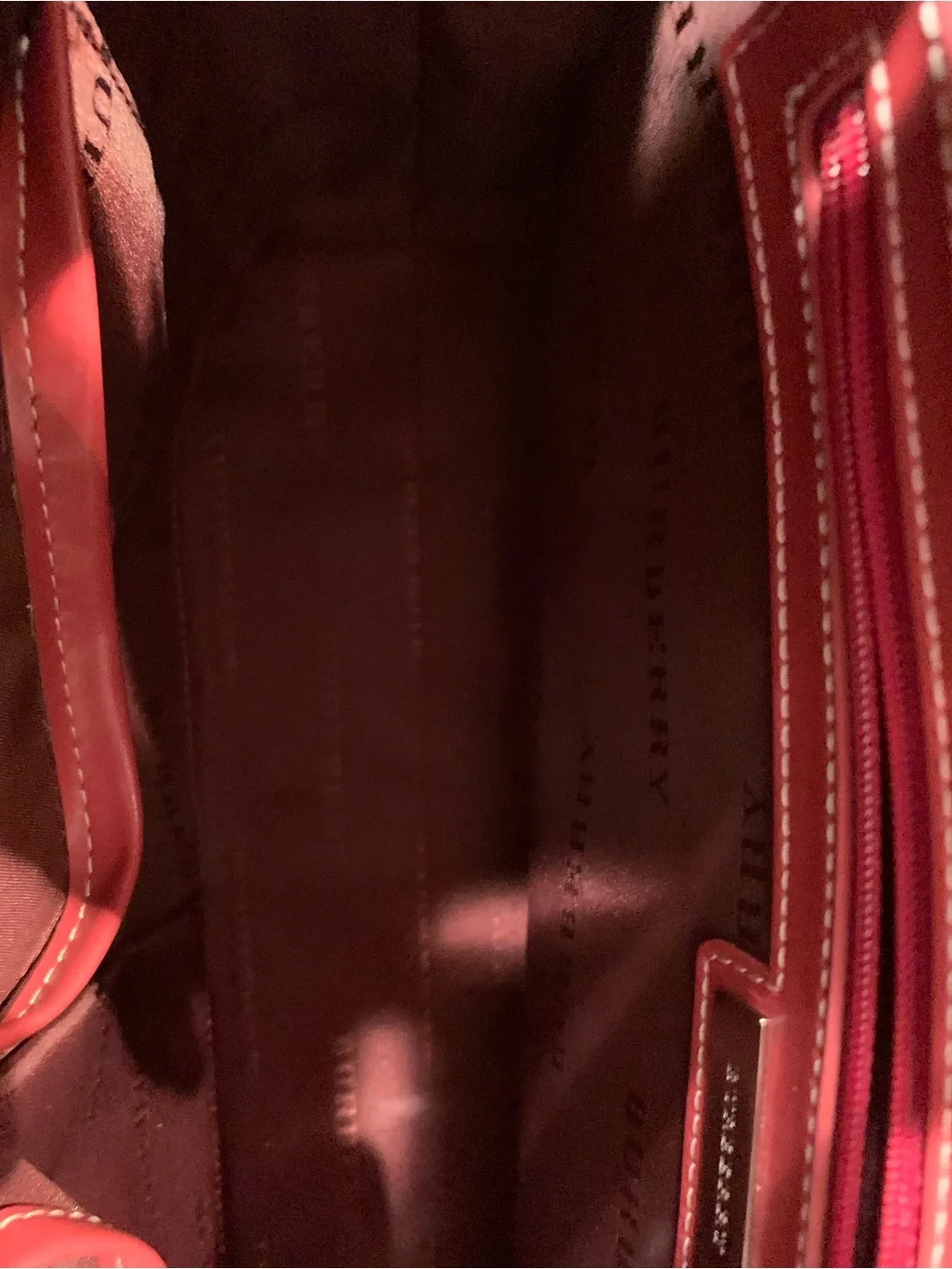 Burberry Red Denim Satchel Leather Trim Clean Interior Retail $4398 when new